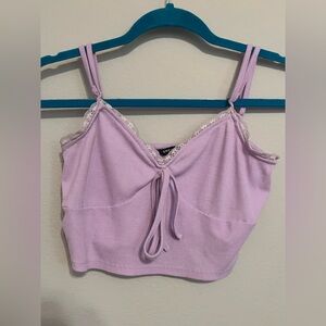 Lilac Ribbed Crop Top with Lace Detail